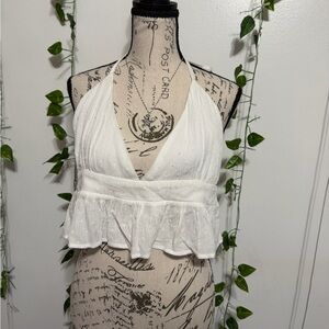 HYFVE White Halter Ruffle Crop Cami